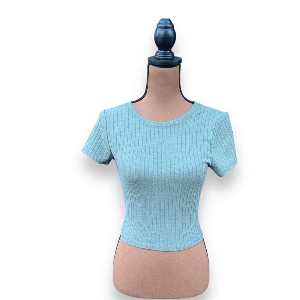 Bozzolo Wide Ribbed Crop Top Short Sleeve T-Shirt in Army Green Women’s Small